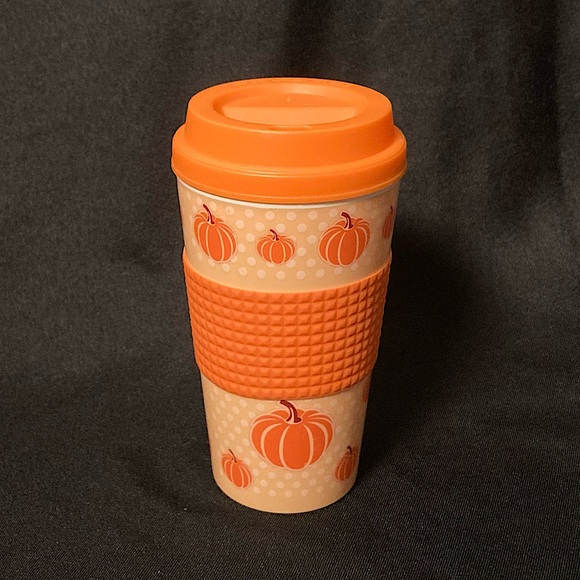 Other - Orange Pumpkin Plastic Travel Cup 8 oz Screw on Lid